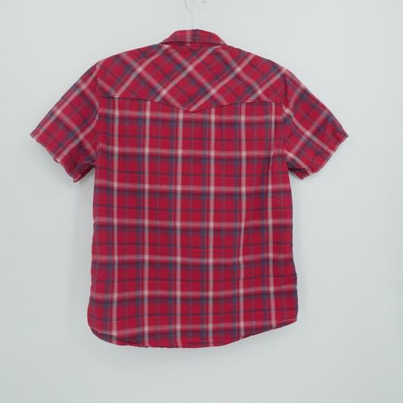 Western Pearl Snap Shirt Mens Medium Red Plaid Rockabilly Western Lightweight - Picture 2 of 10